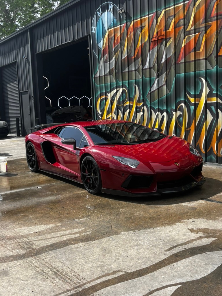 Gloss red. Lamborghini Aventador. Corsa Automotive, Orlando.