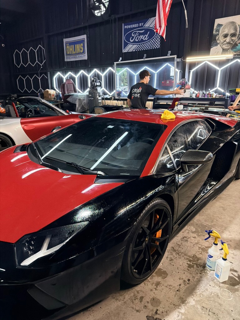 Two-tone red and black. Lamborghini Aventador. Corsa Automotive, Orlando.