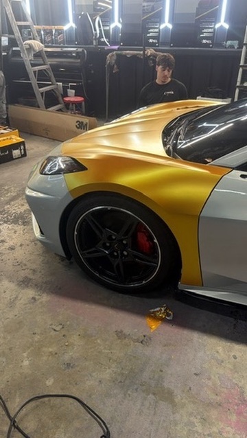 Gold over silver. Corvette C8, quarter panel. Corsa Automotive, Orlando.