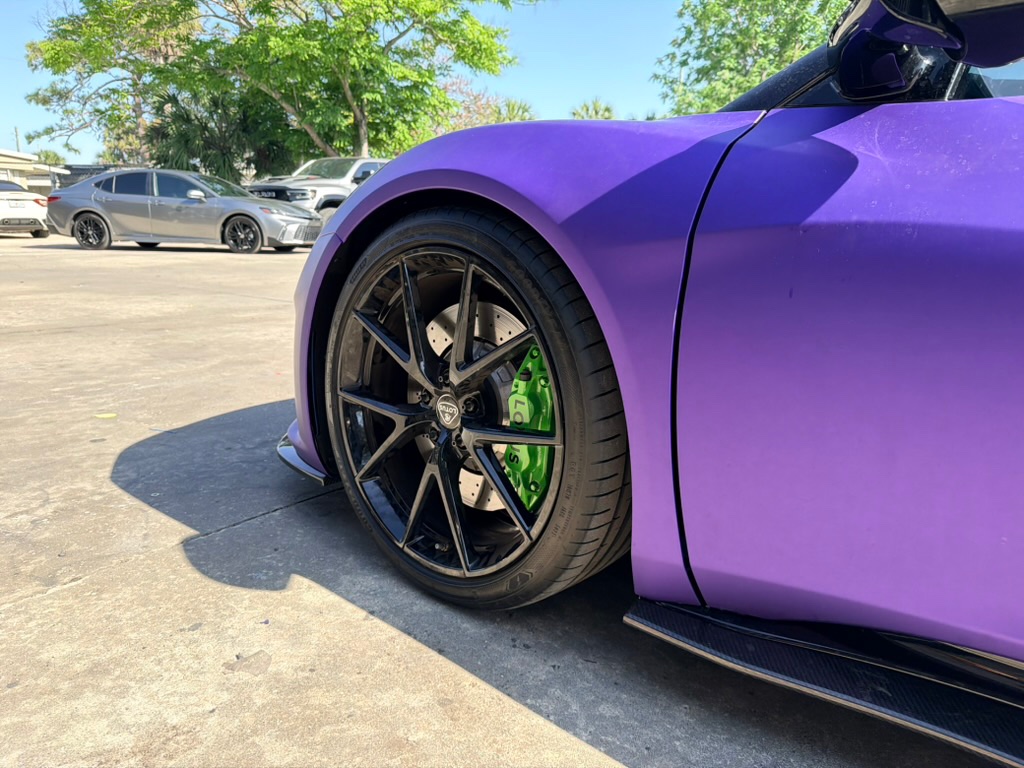 Matte purple, close up. Edges, arch and sill. Corsa Automotive, Orlando.